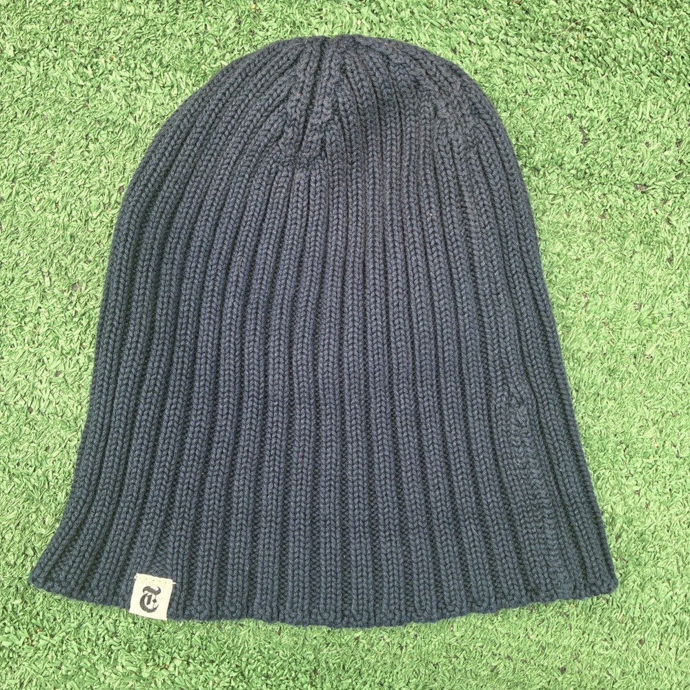 New York Times-Navy Blue Cotton Knit Beanie Hat OS